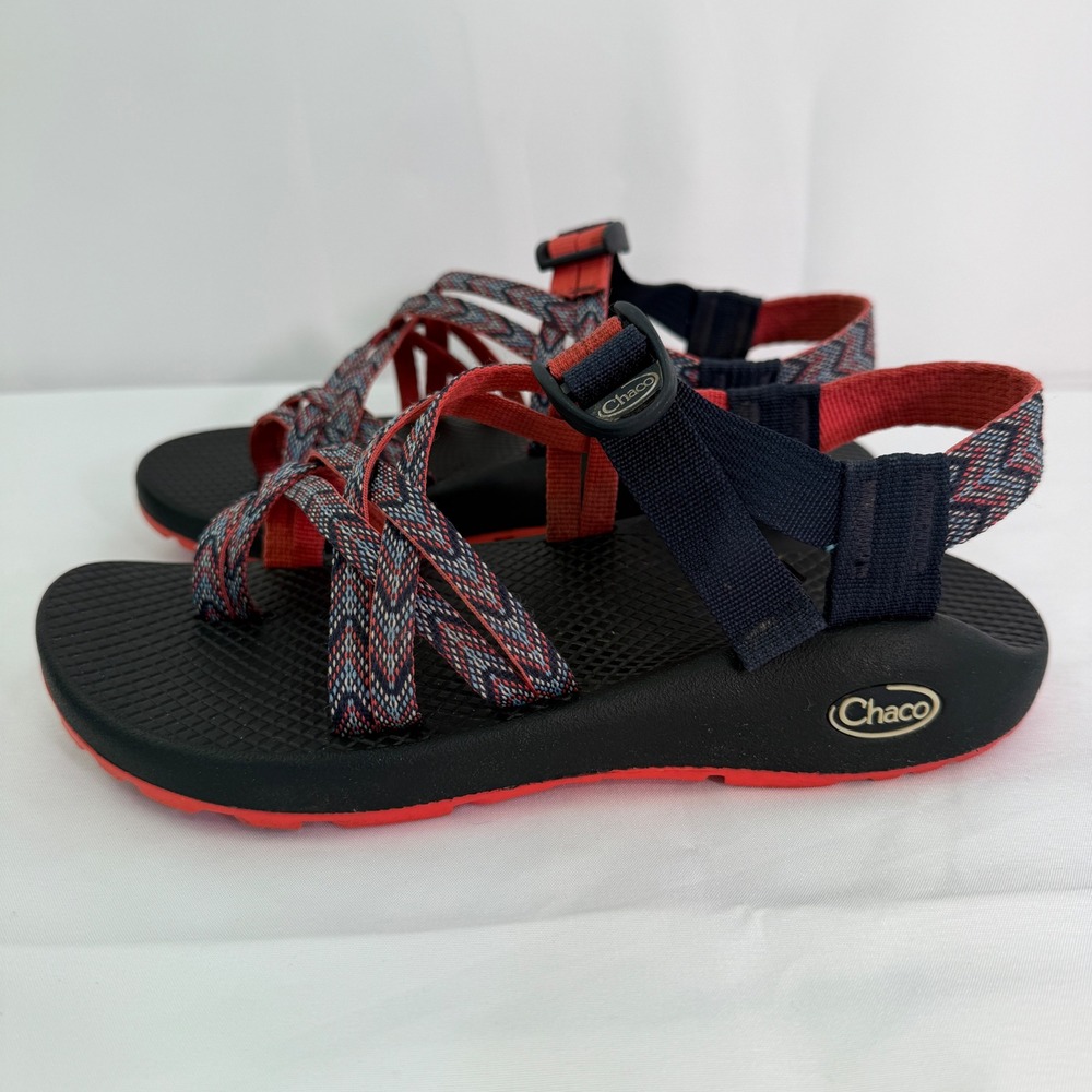 Chaco Z Cloud 2 Sandals Navy Red Chevron Double Strap Toe Loop Womens 8 - Picture 9 of 14